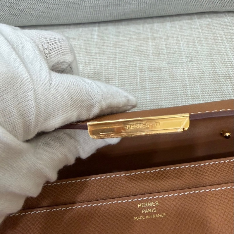 愛馬仕 Hermes 康康 Constance Long To Go WOC 金棕金釦U刻 epsom皮-22