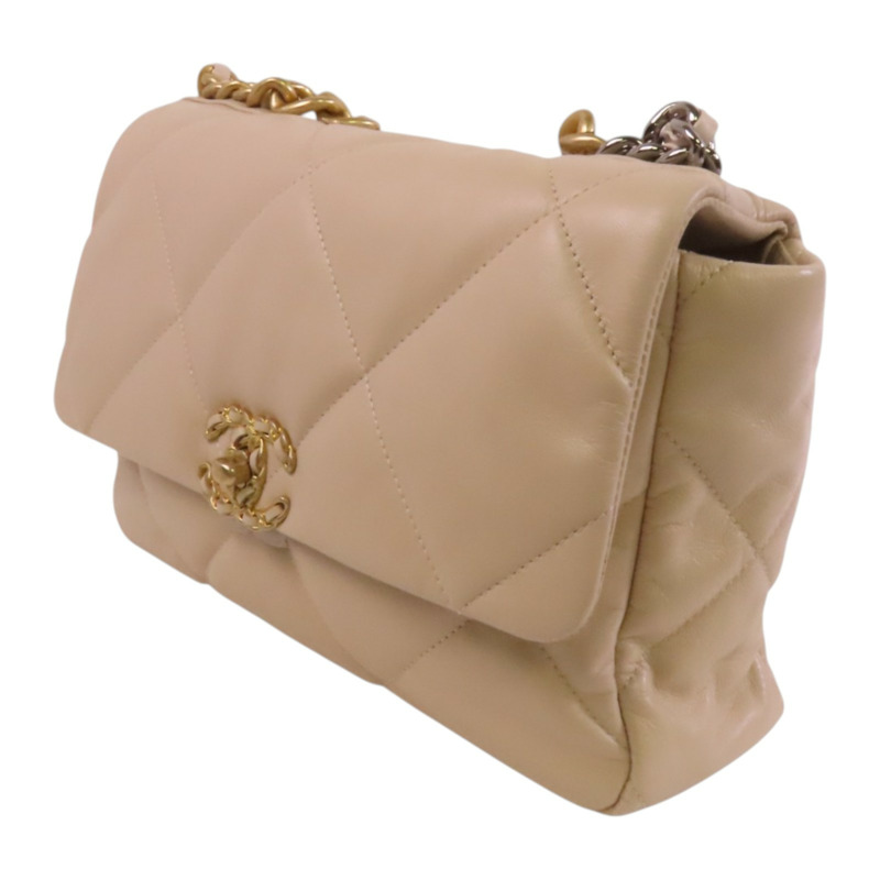 CHANEL 羊皮皮革C19金扣鏈帶手挽肩背兩用袋-2