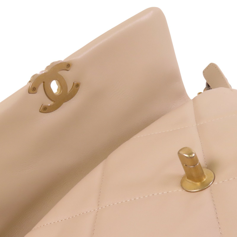 CHANEL 羊皮皮革C19金扣鏈帶手挽肩背兩用袋-15