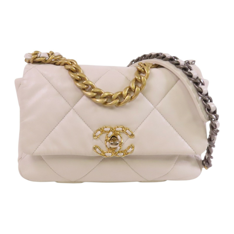 CHANEL 羊皮皮革Chanel 19金扣鏈帶手挽肩背兩用袋-0