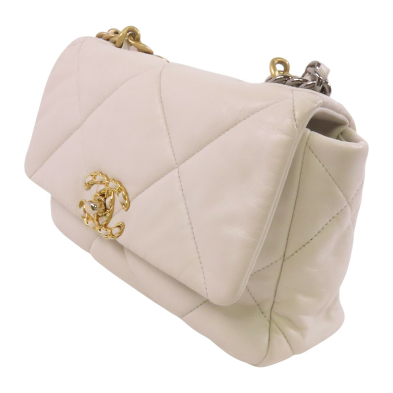 CHANEL 羊皮皮革Chanel 19金扣鏈帶手挽肩背兩用袋-2