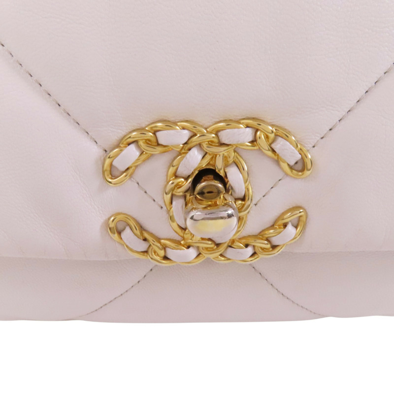 CHANEL 羊皮皮革Chanel 19金扣鏈帶手挽肩背兩用袋-8