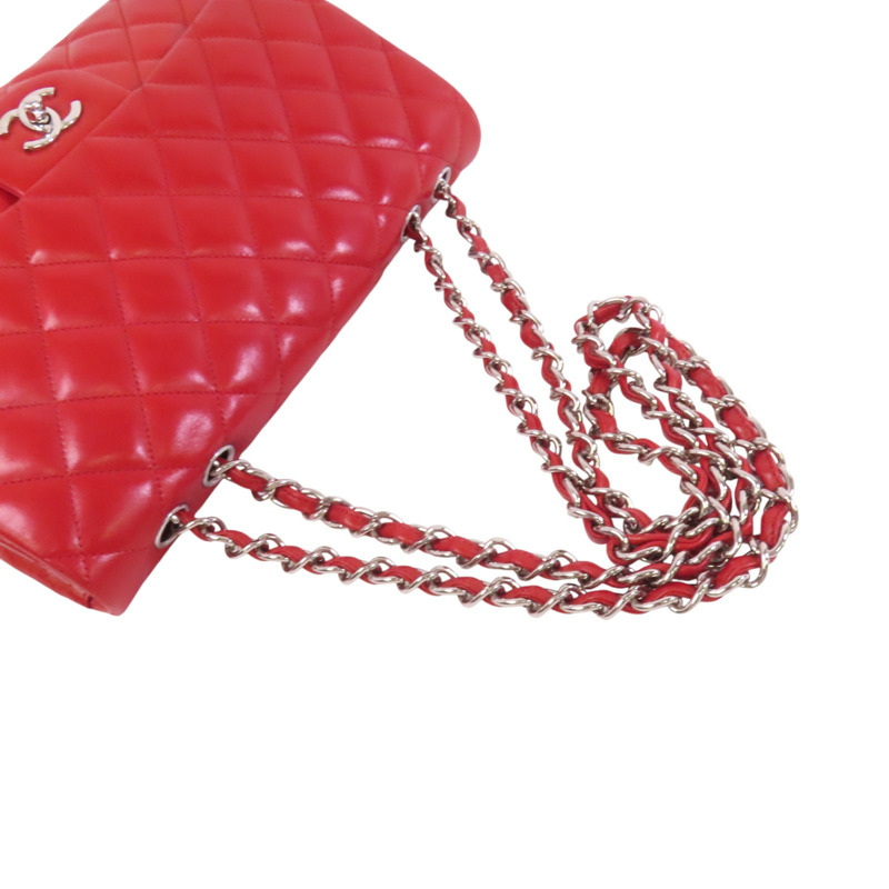 CHANEL 羊皮皮革Large Classic銀扣鏈帶肩背袋-9