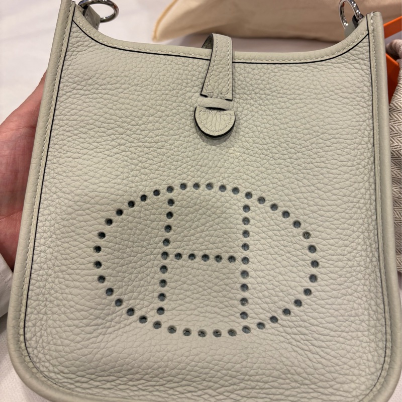 🌈Hermes🌟Mini Evelyne🌟0W冰晶灰銀扣🌟98新🌈🌟Stamp B🌟TC皮🌟-1