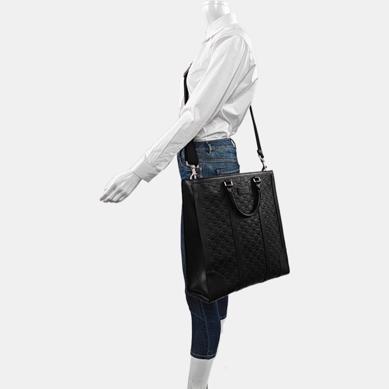 Gucci 托特包 綠色(近黑色)全皮老花壓紋手提包 肩背包-1