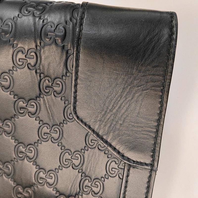 Gucci 托特包 綠色(近黑色)全皮老花壓紋手提包 肩背包-8