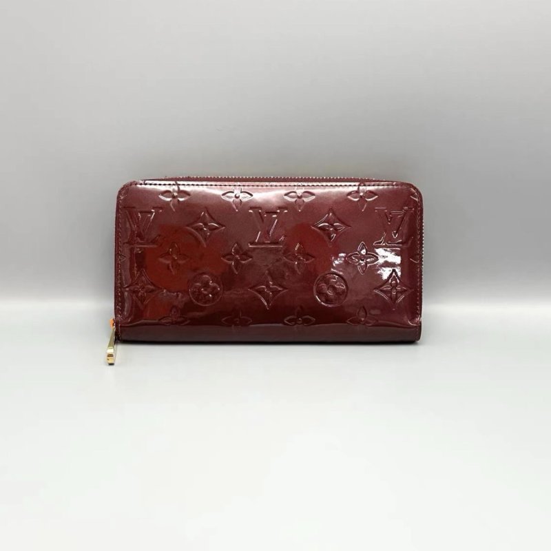 LV 漆皮壓花拉鍊開合長款錢包 19*10*2 98新配件塵袋-0