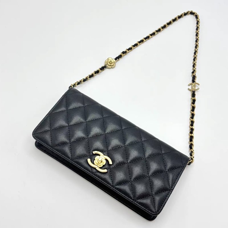 CHANEL 23K黑金包山茶長款WOC肩背腋下22*11*4 全新閒置配件盒子塵袋購證-2