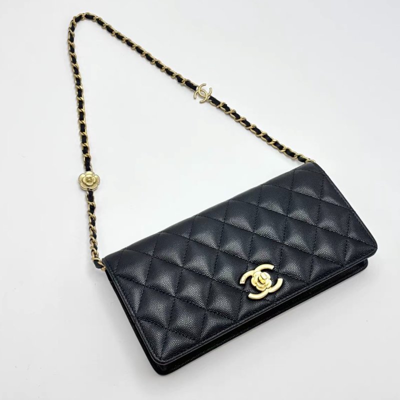 CHANEL 23K黑金包山茶長款WOC肩背腋下22*11*4 全新閒置配件盒子塵袋購證-4