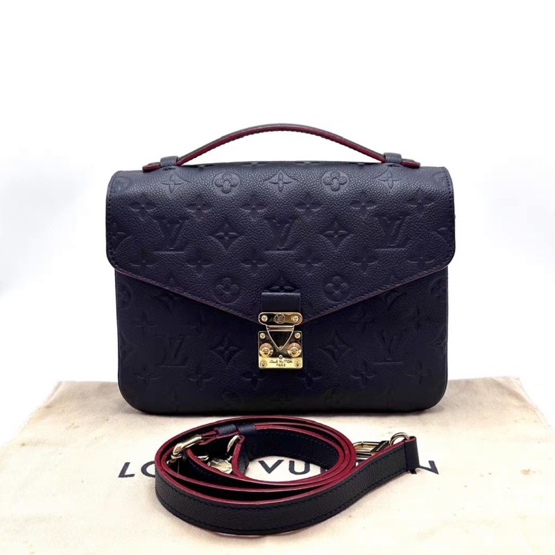 LV深海藍拼紅色全皮郵差斜背包25*19*7 98新配件塵袋-0