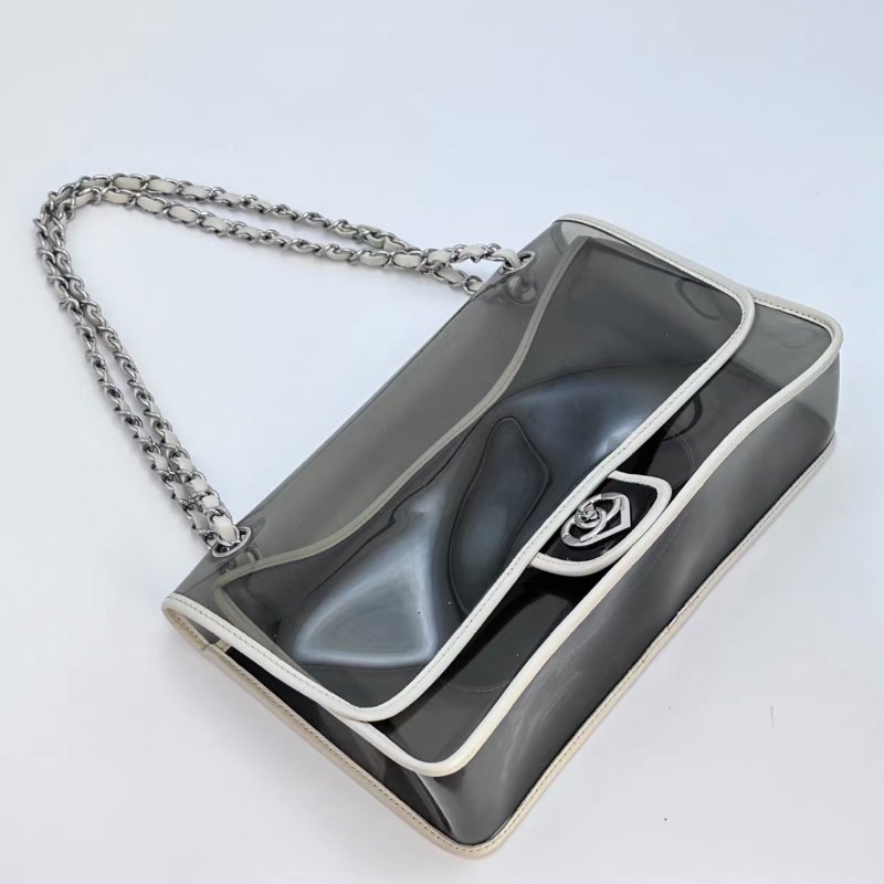 CHANEL 灰白拼愛心扣肩背斜背果凍包28*15*7 98新配件塵袋-4