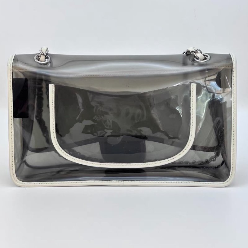 CHANEL 灰白拼愛心扣肩背斜背果凍包28*15*7 98新配件塵袋-5