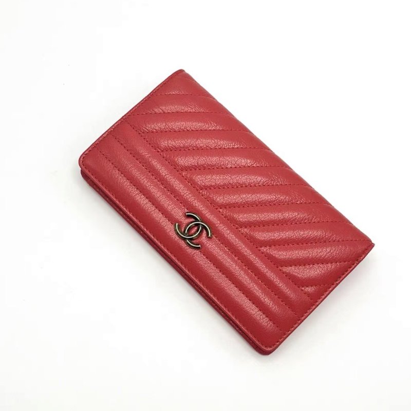 CHANEL 紅金外縫線折疊開合長款錢包18*10*2 98新配件盒子塵袋保卡-1