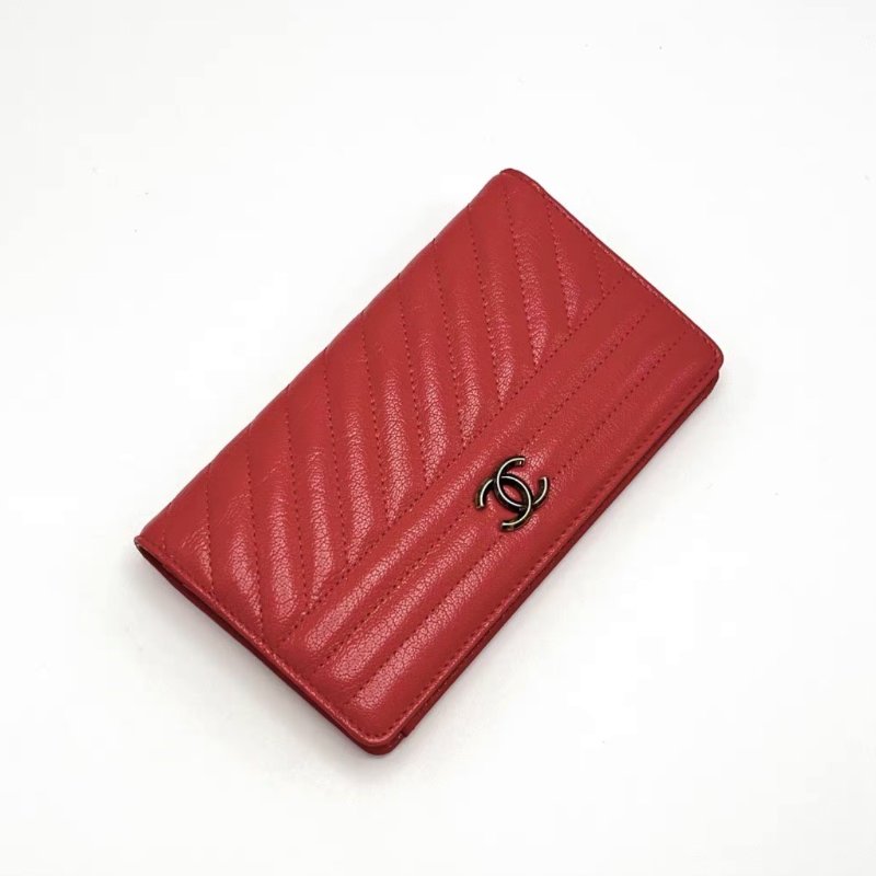 CHANEL 紅金外縫線折疊開合長款錢包18*10*2 98新配件盒子塵袋保卡-3