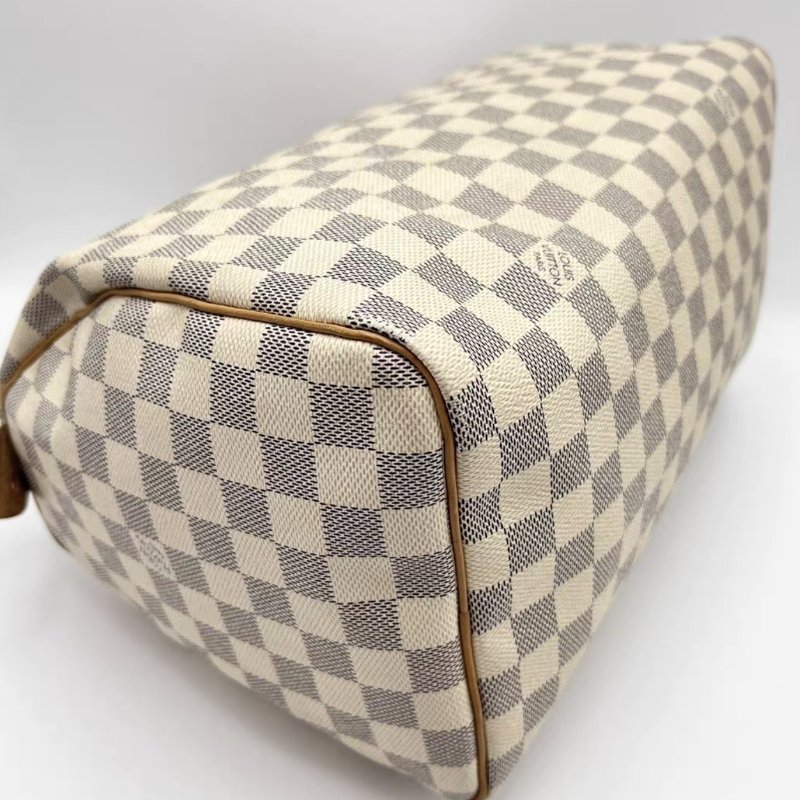 LV speedy30白棋盤格手提包30*20*17 98新配件絲巾塵袋-2
