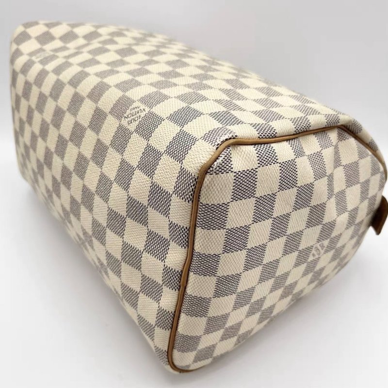 LV speedy30白棋盤格手提包30*20*17 98新配件絲巾塵袋-4