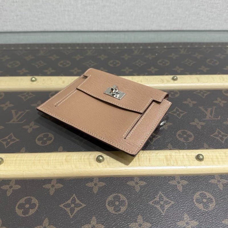 HERMES 雀木色銀扣Kellypocket短款錢包13*10 98新配件盒子塵袋-4