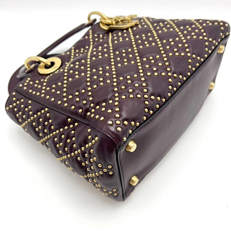 DIOR 酒紅色鉚釘五格黛妃肩背斜背包25*20*12 98新配件塵袋-4