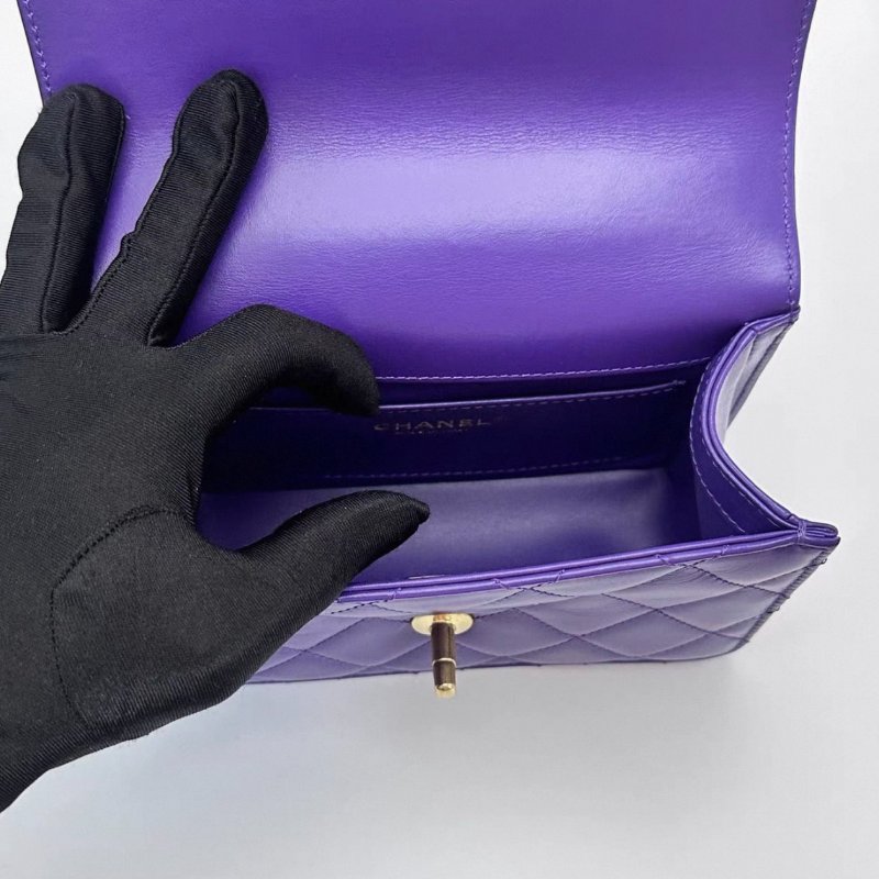 CHANEL 紫色雙金珠19肩背斜背鏈條包19*12*7 全新閒置配件盒子塵袋-1