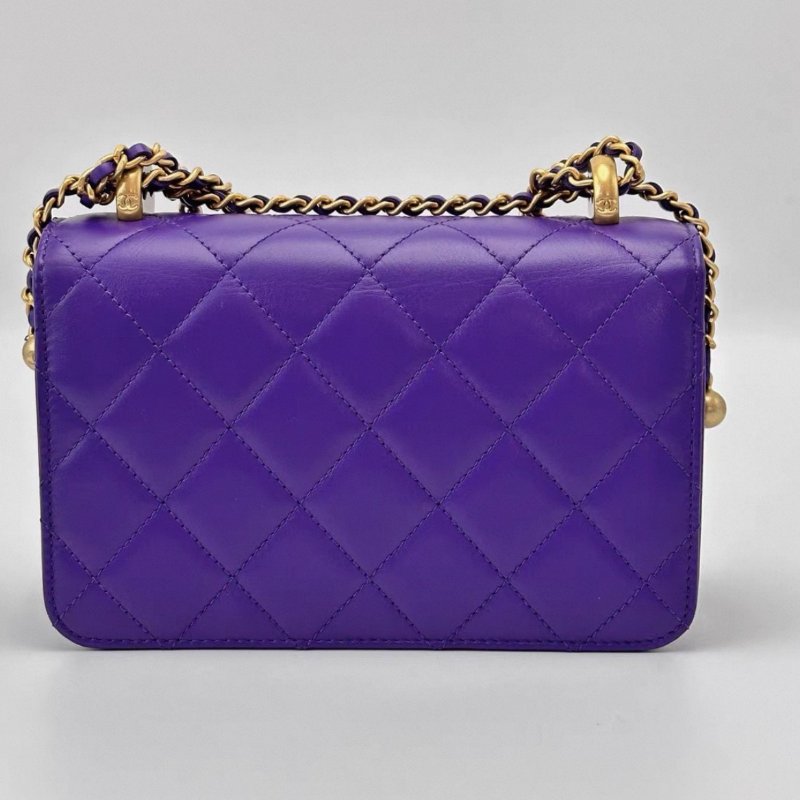 CHANEL 紫色雙金珠19肩背斜背鏈條包19*12*7 全新閒置配件盒子塵袋-5