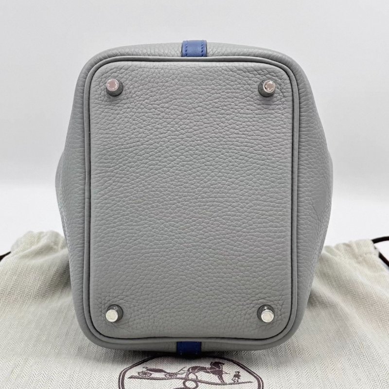 HERMES 海鷗灰拼瑪瑙藍菜籃子18手提袋18*18*13 98新配件塵袋鎖鑰匙-3