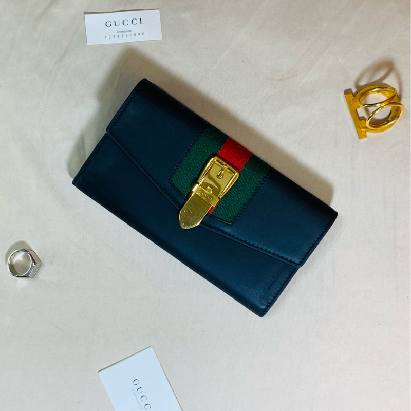 ✨超級質感 Gucci 古馳 黑金塞維亞12卡零錢袋長夾-0