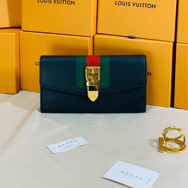 ✨超級質感 Gucci 古馳 黑金塞維亞12卡零錢袋長夾-1