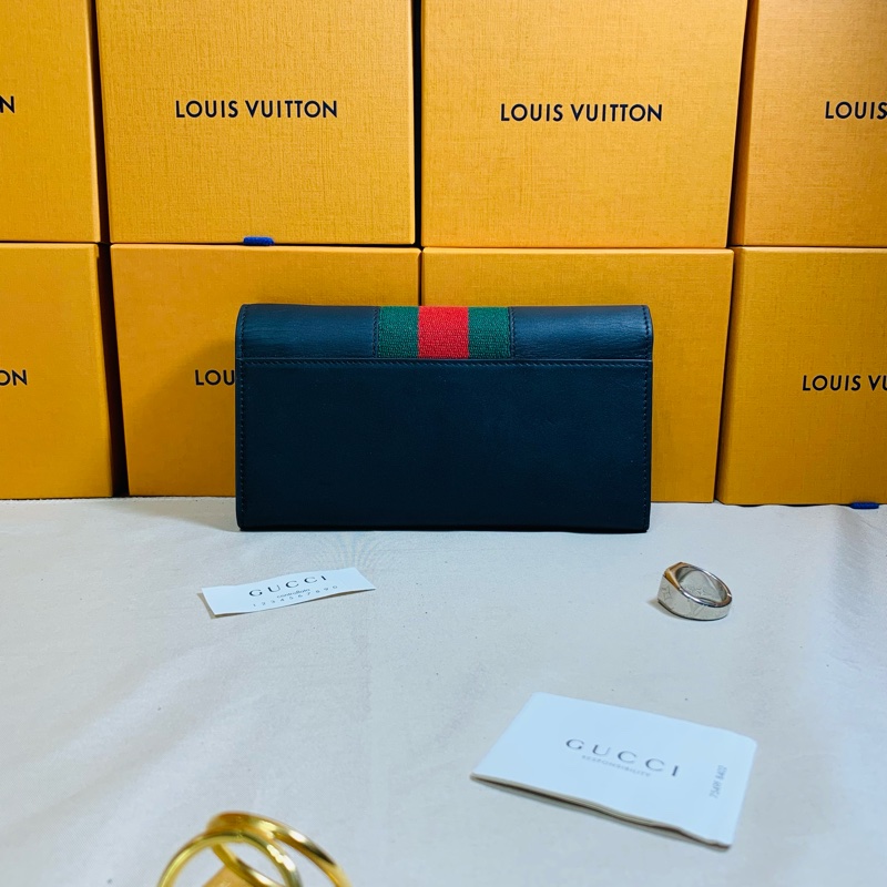 ✨超級質感 Gucci 古馳 黑金塞維亞12卡零錢袋長夾-3