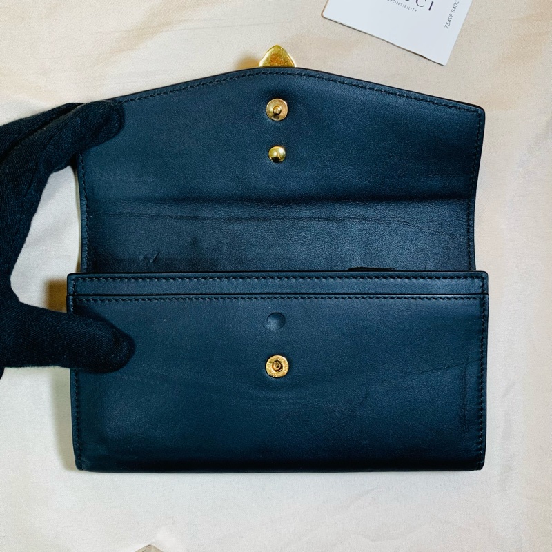 ✨超級質感 Gucci 古馳 黑金塞維亞12卡零錢袋長夾-5