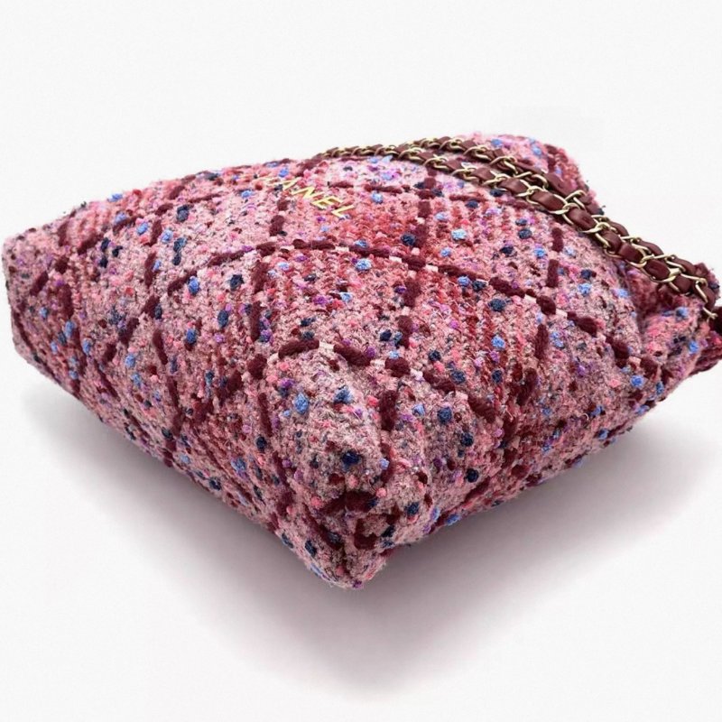 CHANEL 粉色毛呢22bag中號子母肩背包36*36*7.5 98新配件塵袋-2