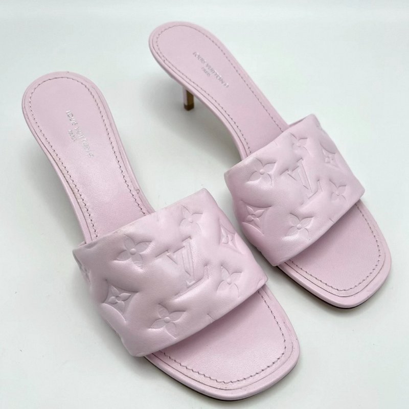 LV 粉色滿印浮雕中跟涼鞋 38號 98新配件塵袋-3