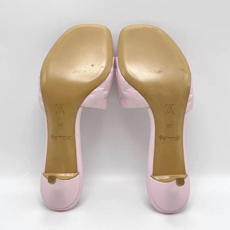 LV 粉色滿印浮雕中跟涼鞋 38號 98新配件塵袋-4
