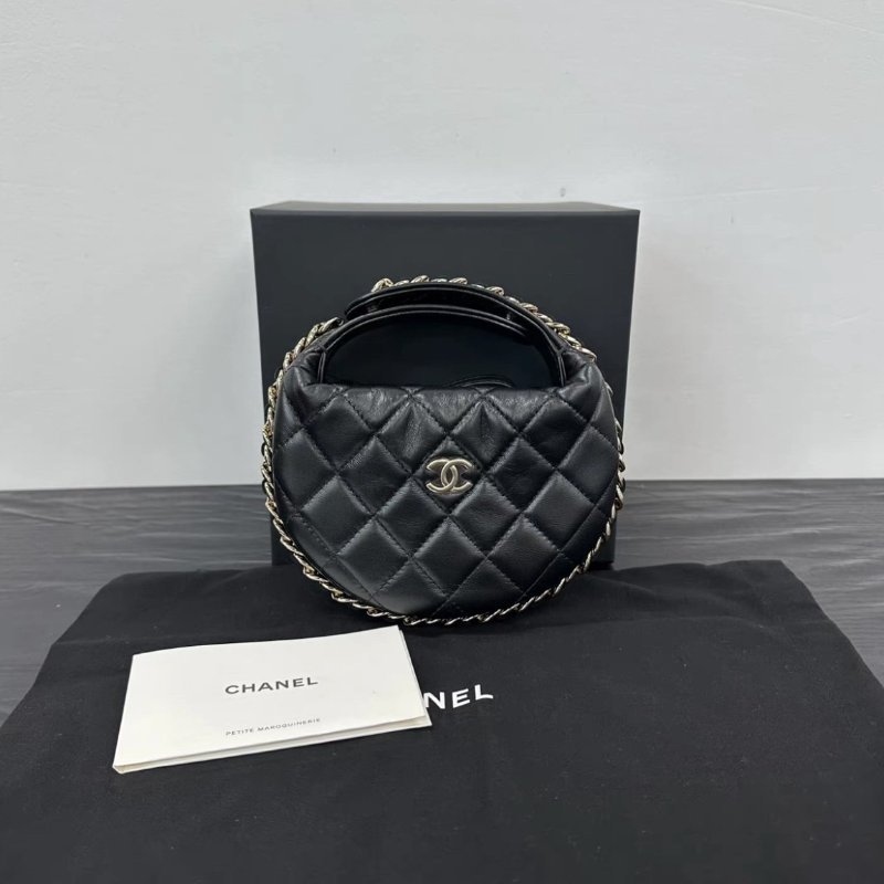 CHANEL 23c呼啦圈黑金菱格紋手提包 16*16*5.5 全新配件:盒子塵袋-0