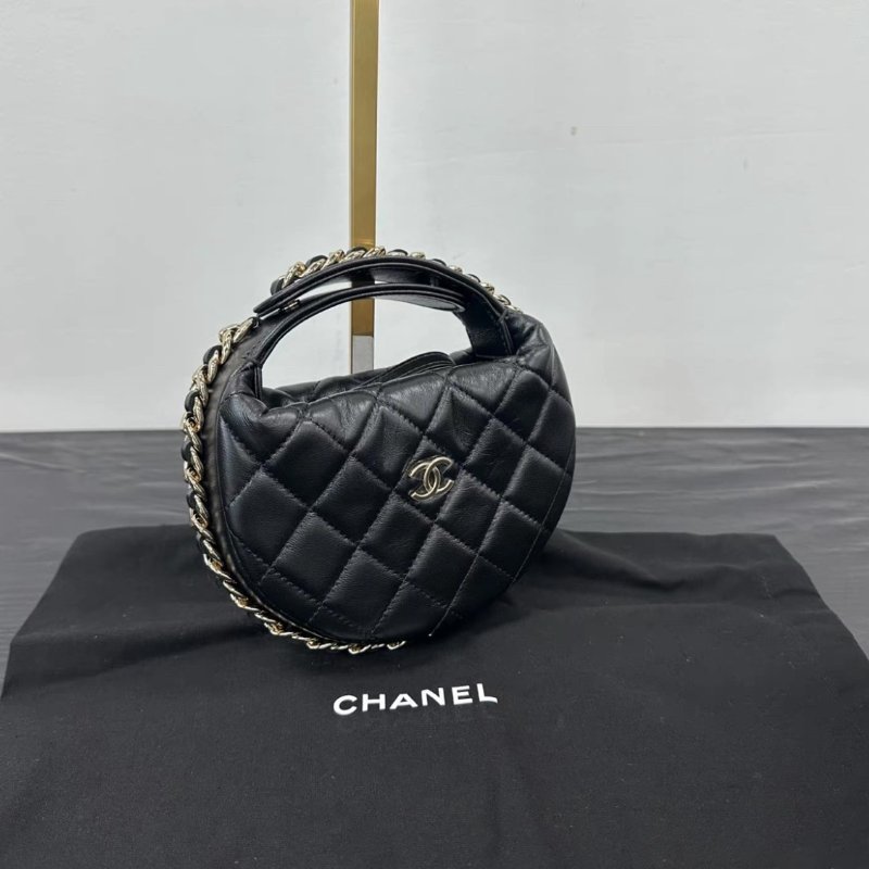 CHANEL 23c呼啦圈黑金菱格紋手提包 16*16*5.5 全新配件:盒子塵袋-1
