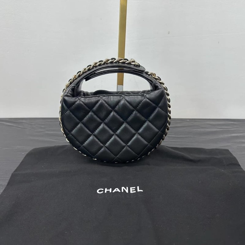CHANEL 23c呼啦圈黑金菱格紋手提包 16*16*5.5 全新配件:盒子塵袋-4