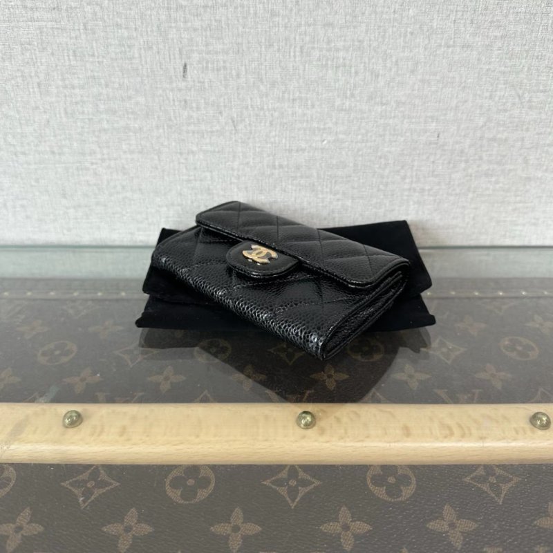 CHANEL 黑金CF荔枝牛皮短夾11*7*2 全新閒置配件:盒子塵袋保卡-2