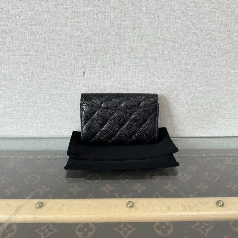 CHANEL 黑金CF荔枝牛皮短夾11*7*2 全新閒置配件:盒子塵袋保卡-5