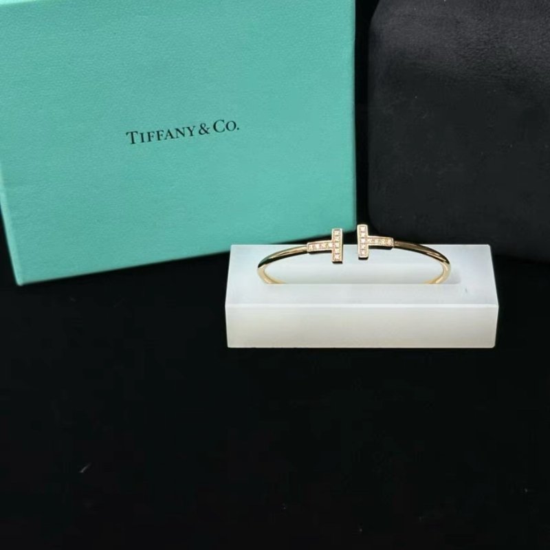 TIFFANY T系列雙T帶鑽手環14cm 99新配件:盒子-0