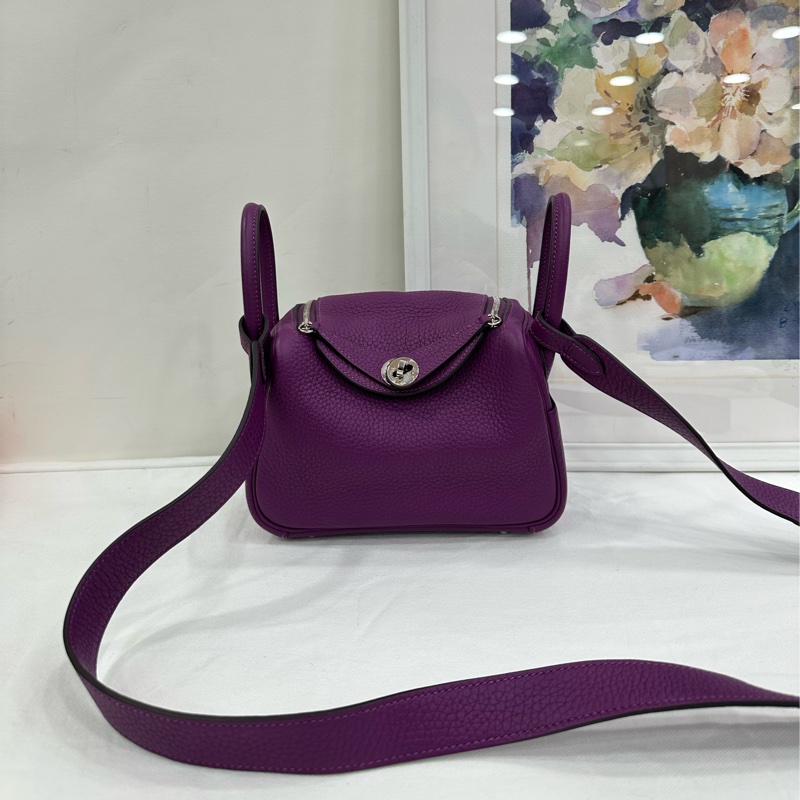 Hermes/愛馬仕 minilindy 海葵紫 銀扣 z刻 有購證-1