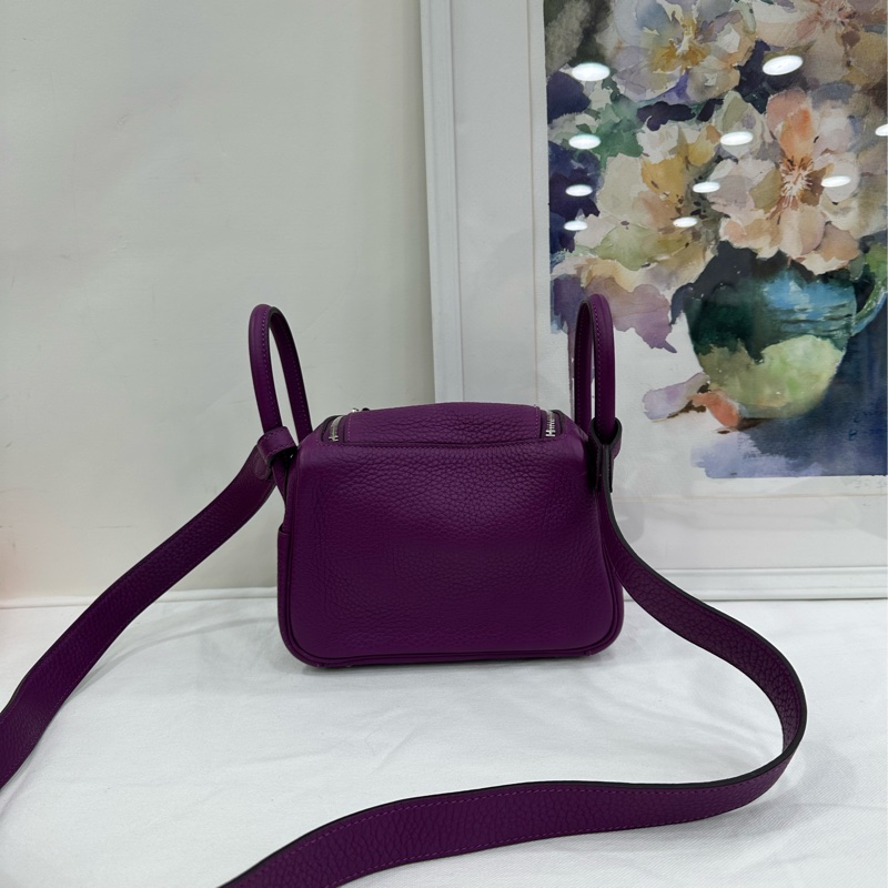 Hermes/愛馬仕 minilindy 海葵紫 銀扣 z刻 有購證-2