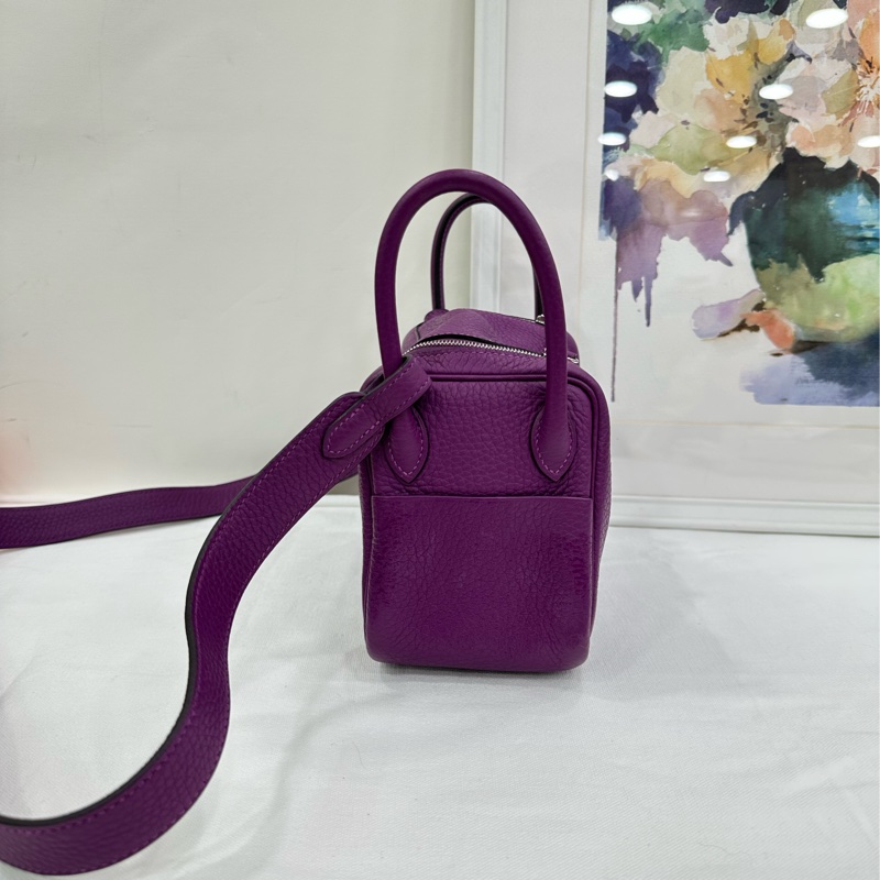 Hermes/愛馬仕 minilindy 海葵紫 銀扣 z刻 有購證-3