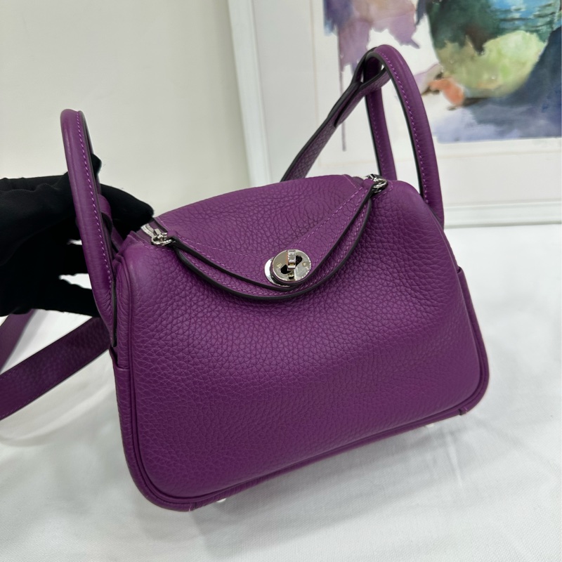 Hermes/愛馬仕 minilindy 海葵紫 銀扣 z刻 有購證-5