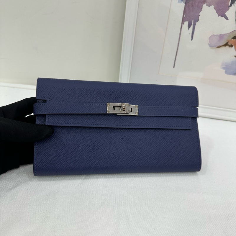 Hermes愛馬仕 Kelly錢包 深藍色 epsom皮 X刻-5