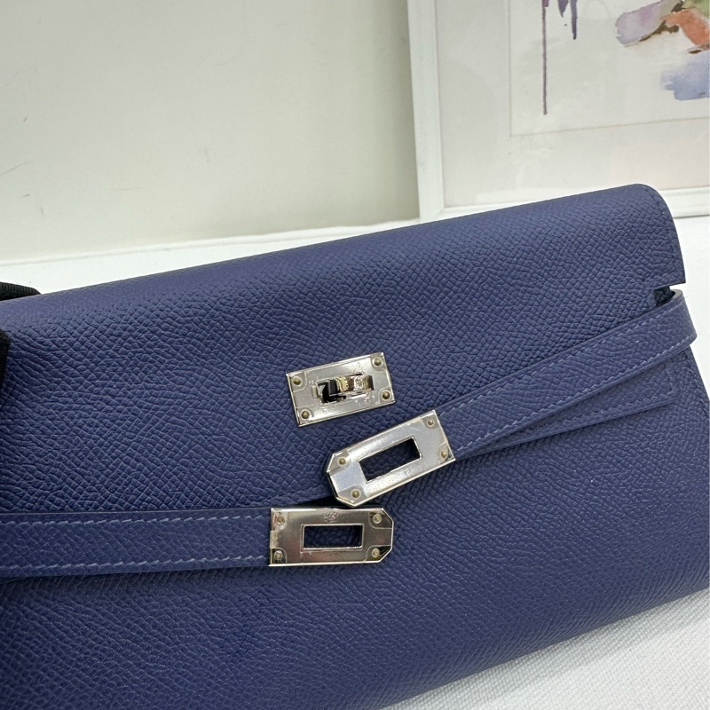 Hermes愛馬仕 Kelly錢包 深藍色 epsom皮 X刻-6