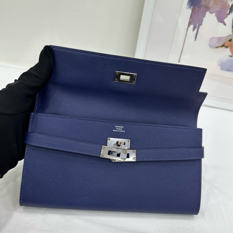 Hermes愛馬仕 Kelly錢包 深藍色 epsom皮 X刻-7