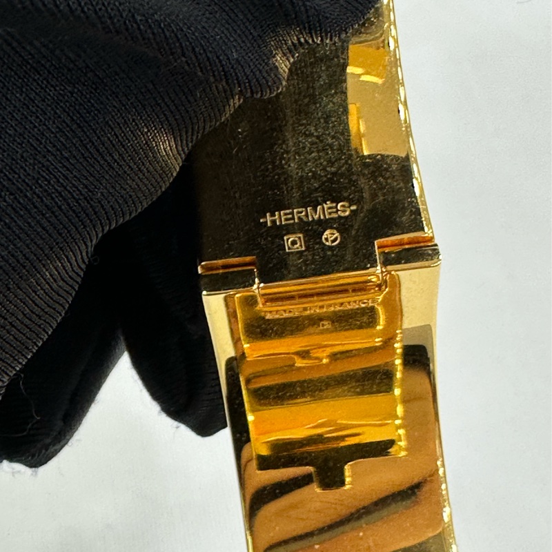 Hermes/愛馬仕寬版黑金手鐲 有使用痕跡-3