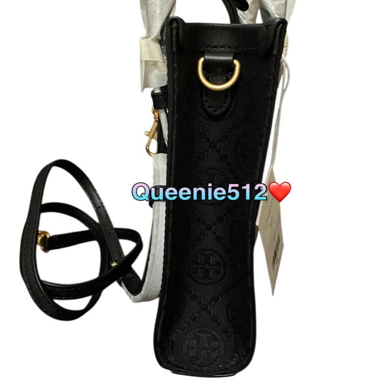 全新出清Tory Burch  Monogram 黑色緹花織布小琴譜包 紙袋包 托特包-2