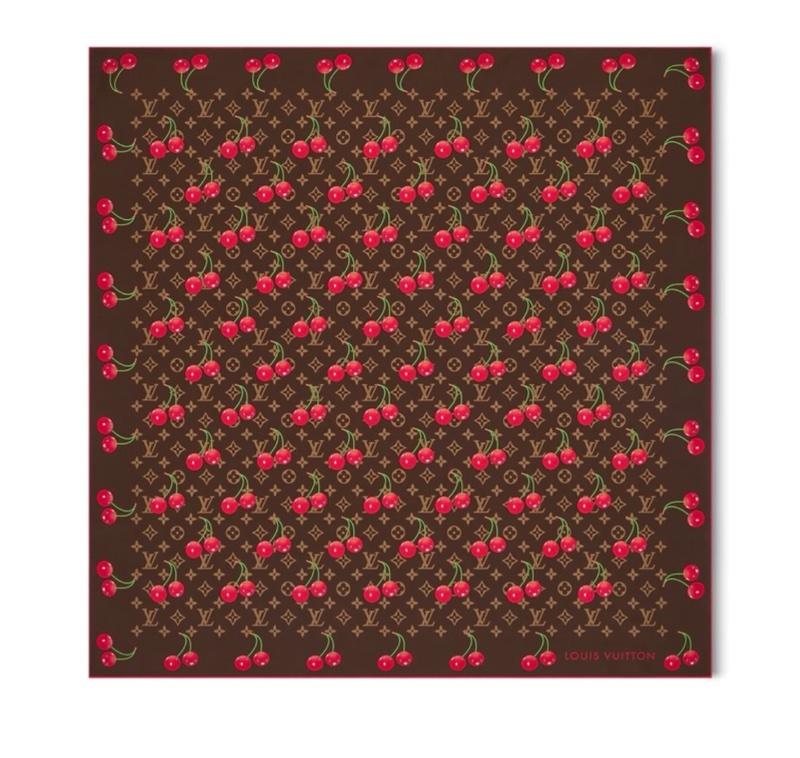 LV X TM 村上隆🍒櫻桃系列 LV Carré Monogram Cerise絲巾 90cm 棕色-0
