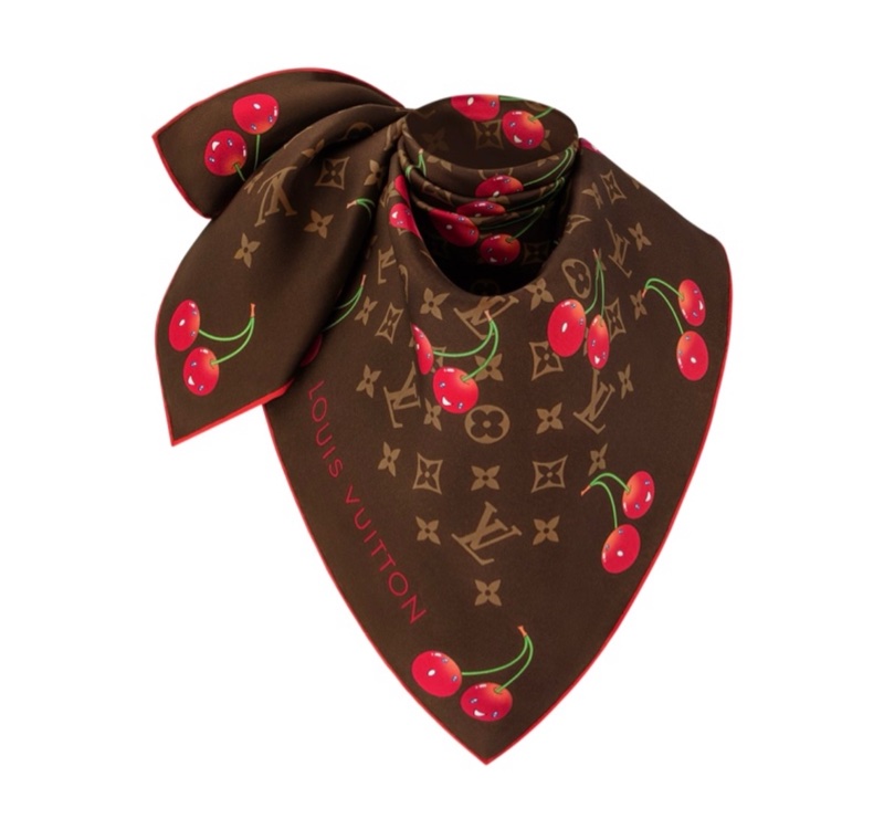 LV X TM 村上隆🍒櫻桃系列 LV Carré Monogram Cerise絲巾 90cm 棕色-1
