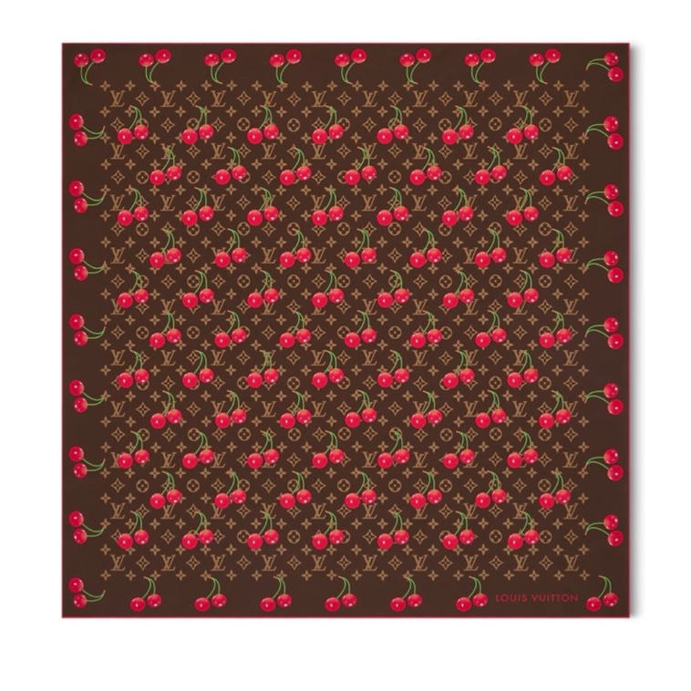LV X TM 村上隆🍒櫻桃系列 LV Carré Monogram Cerise絲巾 90cm 棕色-5